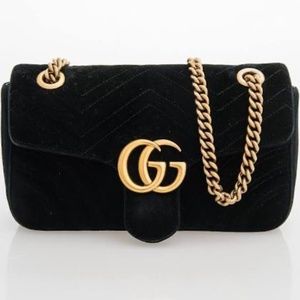 RARE Gucci Black Velvet Marmont Matelasse Shoulder Bag